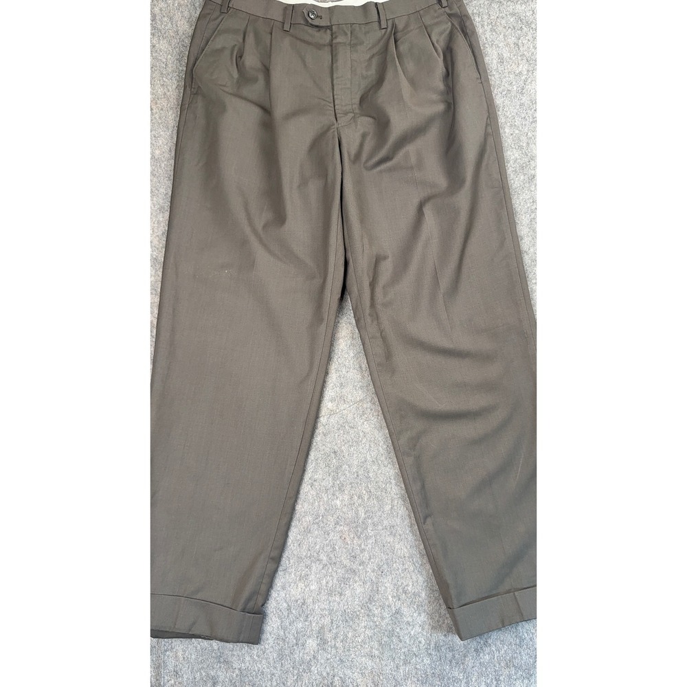 Ralph Lauren Dress Pants Men 36x30 Brown Poly Viscose Pleated Cuffed Classic Y2K